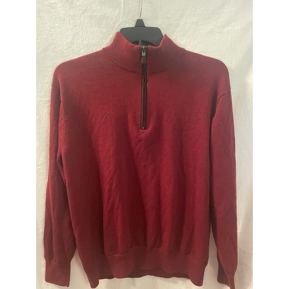 Orvis Sweater Men‎ Large burgundy pullover 1/4  Zip 100% Merino Wool - Picture 3 of 4